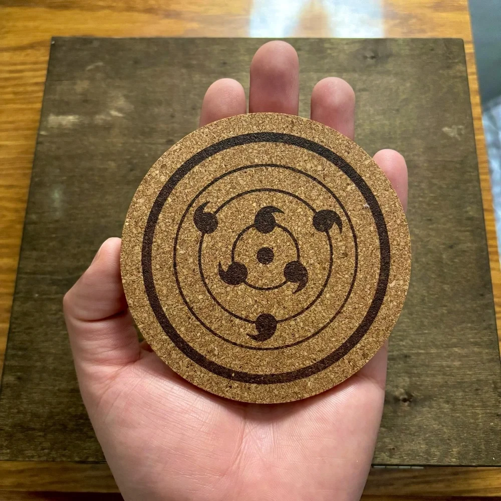Naruto Sasuke 6 Tomoe Rinnegan Laser Engraved Cork Coaster